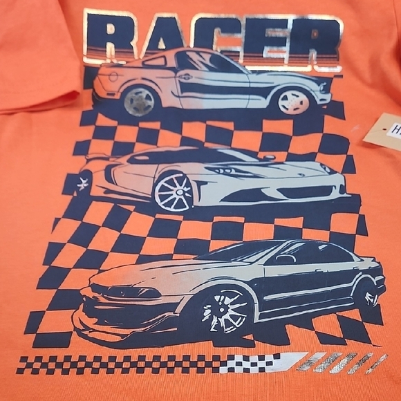 Orange Race Car Graphic Short Sleeve Tee for Kids - Picture 3 of 4